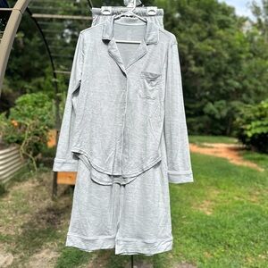 NWOT Woolx Harper Feather Touch Merino Wool Pajama Set Cloud Grey